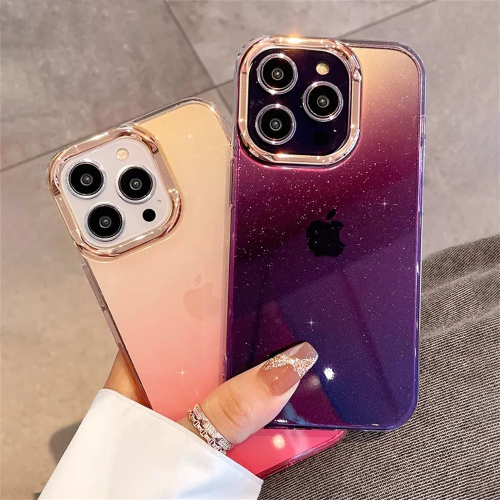 

Luxury Glitter Aurora Starry Gradient Case For iPhone 14 13 12 11 Pro Max Plus Mini Plating Camera Shockproof Clear Armor Cover