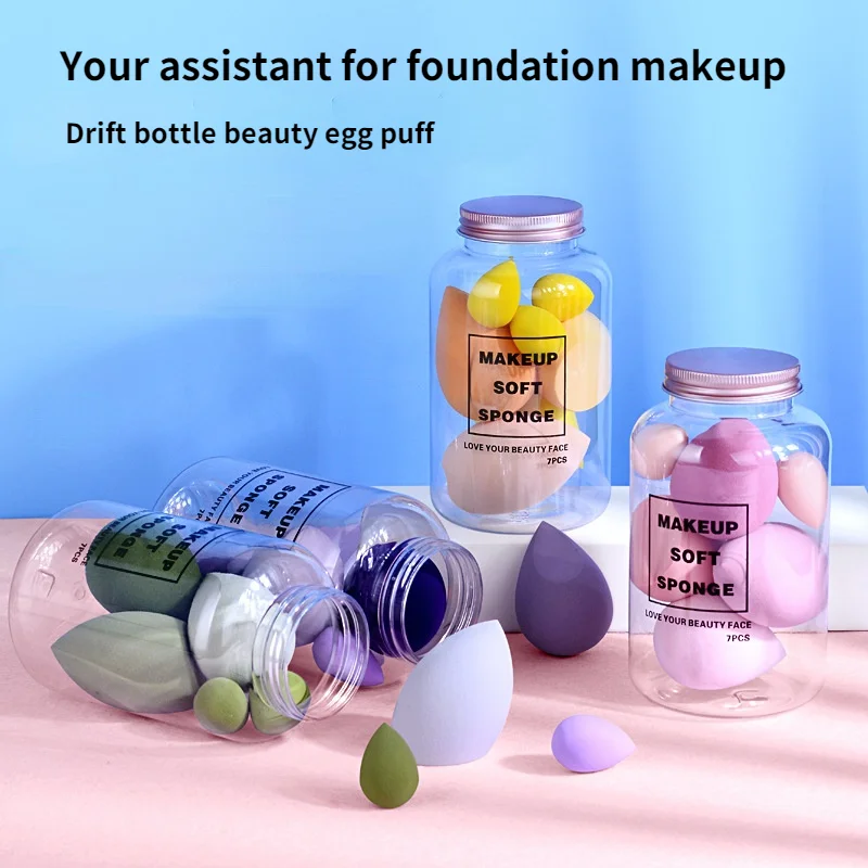 

7pcs Bottle Powder Puff Makeup Egg Do Not Eat Powder Soaked In Water Large Soft Make Up Sponge Multiple Sizes Powder Puff