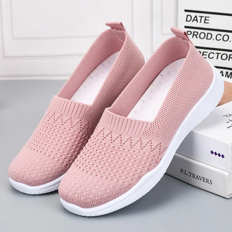 everyday walking slip on shoes ladies knitting flats women's summer breathable loafers mother moccasins light wedge shoes woman
