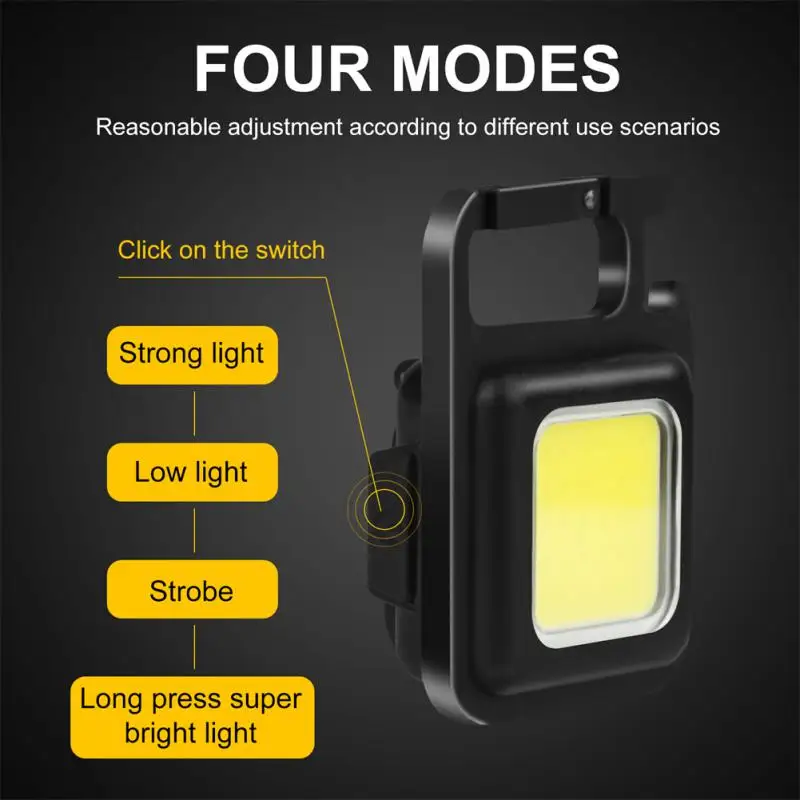 Multifunctional Flashlight Emergency Light USB Charging Portable Keychain Working Light COB Light Outdoor Camping Tent Fishing