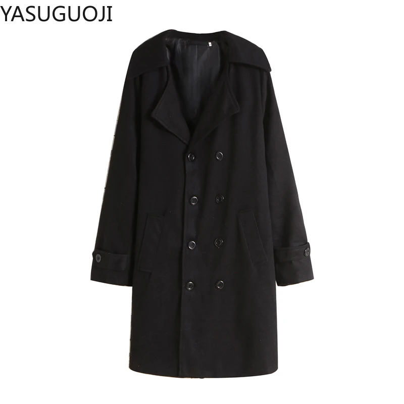 Модное пальто YASUGUOJI мужское шерстяное зимнее теплое однотонное длинное
