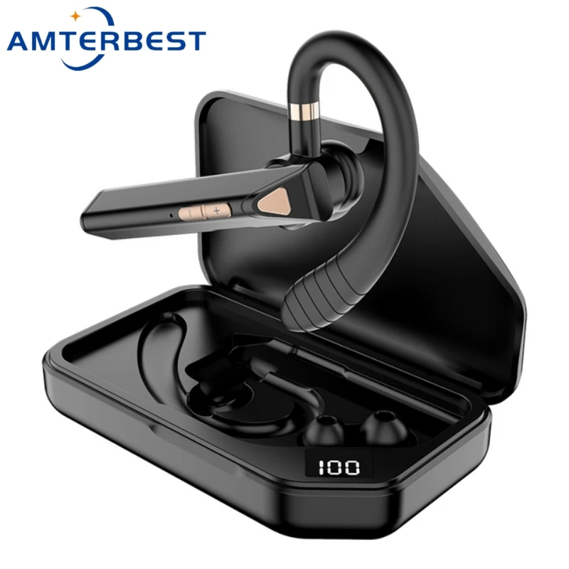 

AMTERBEST Business Bluetooth Headset Handsfree HIFI Wireless Earphone ENC Noise Reduction Wireless Headphone with Mic Charge Box