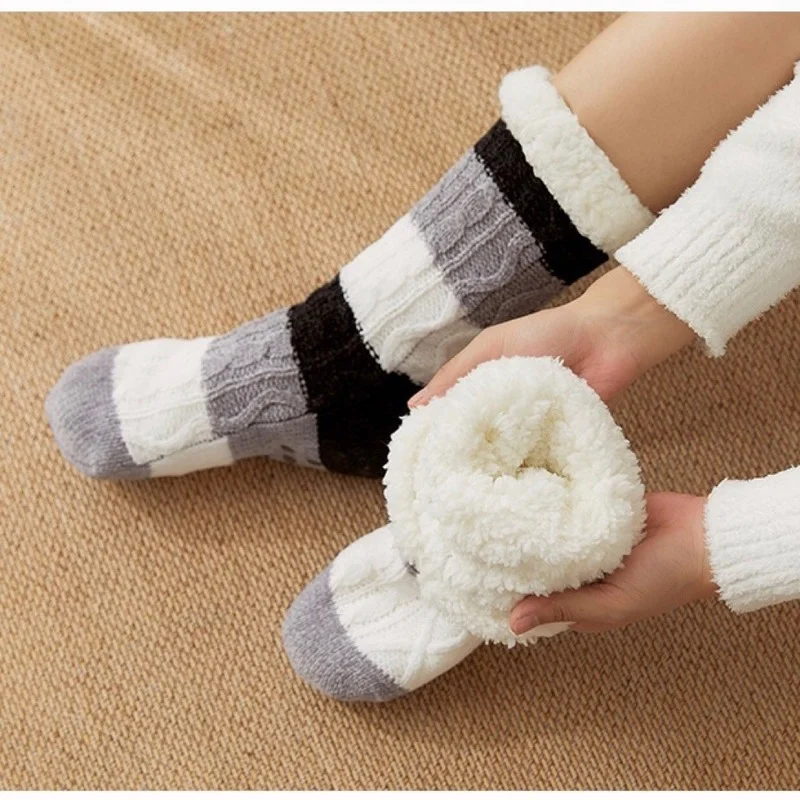 Winter Thick Keep Warm Woman Socks Mink Fur Plus Velvet Non-slip Floor Socks Kawaii Socks Women Cute Flanging Long Sleep Socks