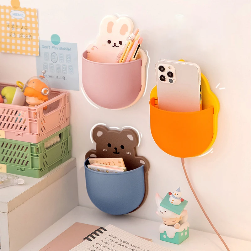

Kawaii Holder Cartoon Self Cosmetics Adhesive Stationery Organizer Office Phone Mobile Cute Desk Holder Rack Pen Brushes Storage