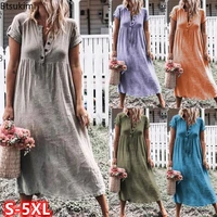 plus size 4xl 5xl casual loose dress for women summer long dresses a line o neck solid beach dresses ladies casual clothes 2022