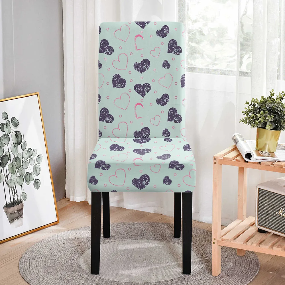 

Elastic Chair Cover for Dining Room Love Heart Prints Stretch Chair Covers for Dining Chairs Wedding Banquet Chair Protector