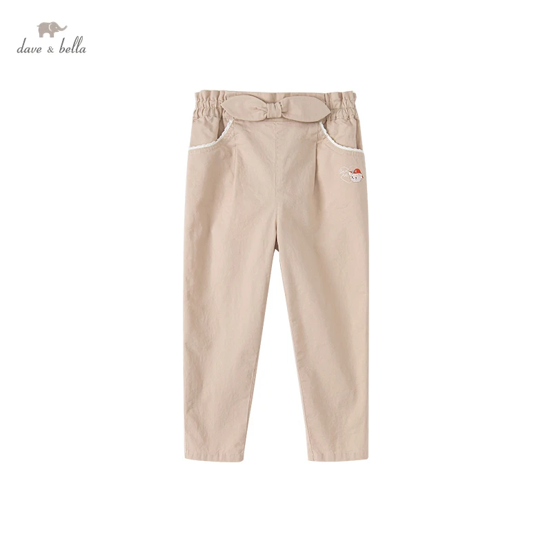 

DK1220369 dave bella spring 5Y-13Y kids girls fashion soild sports pockets pants children boutique casual full-length pants