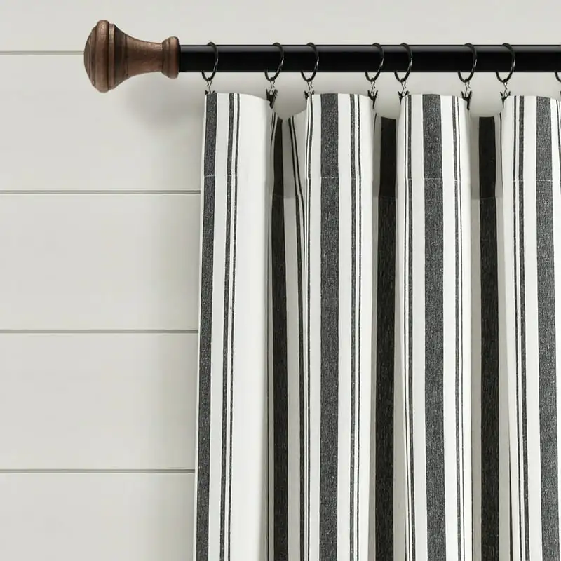 

Stripe Yarn Dyed Cotton Window Curtain Panels Black 42X84 Set curtain blackout curtains blind gray window curtains shower curtai