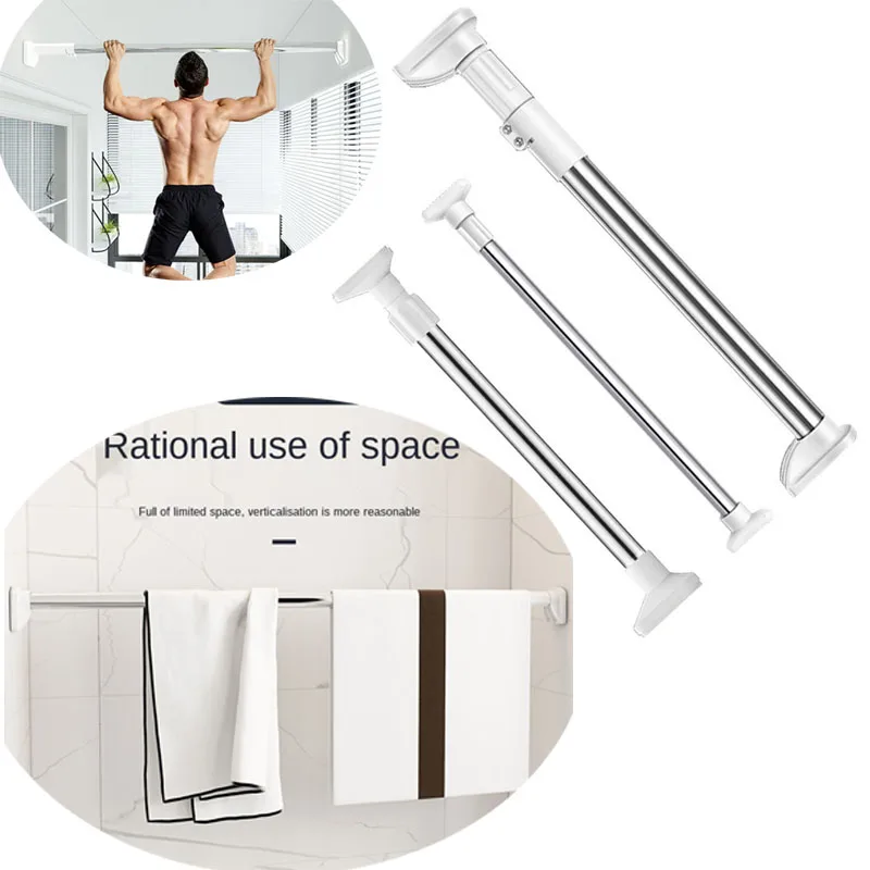 

Stainless Steel Free Punching Telescopic Clothes Rod Curtain Rod Wardrobe Adjustable Clothes Rail clothes drying rack clothes