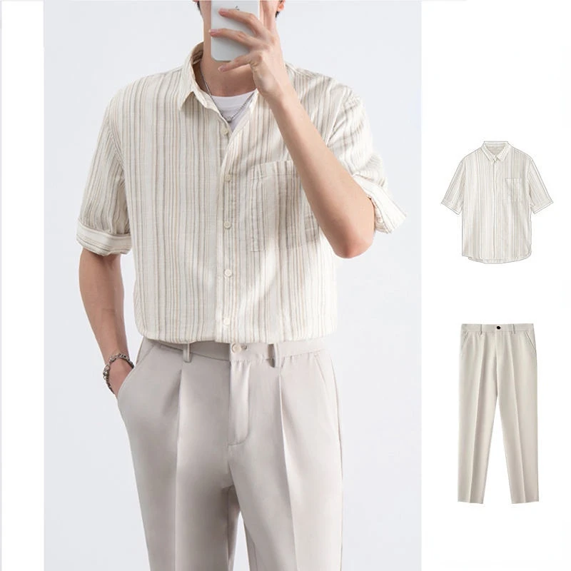 

Summer Men's Sets Korean Fashion Shirts and Pants Suits Men Casual Men Clothing Trend 2 Piece Set Tracksuit Men Clothing A56