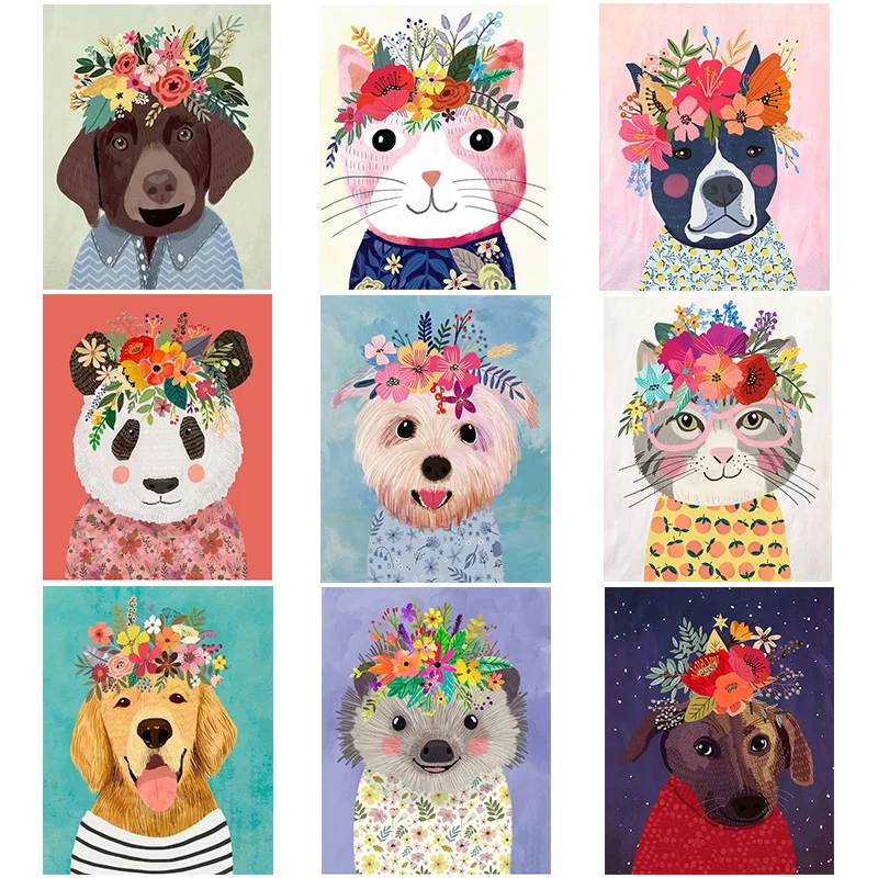 

5D DIY Full round Diamond Painting Dog Hedgehog Cat Diamond Mosaic Cartoon Animal Flowers Embroidery kids Christmas Gift