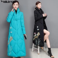 embroidery clothes women parkas winter hooded warm coat slim cotton padded basic jacket female casual long outwear feminina
