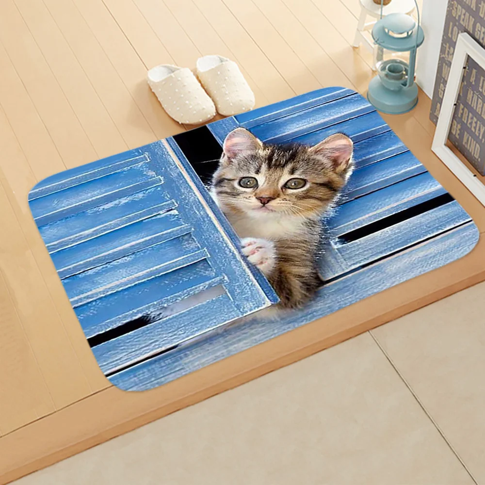 

Cute Cat Pet Print Pattern Home Kitchen Bathtub Entrance Soft Door Mat Bedroom Non slip Coral Flour Floor Mat