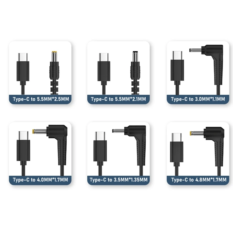 

Male Type-C to DC5521 Power Cable Cord, USB C to 5.5x2.5mm Male Power Supply Wire Multiple Connector Line