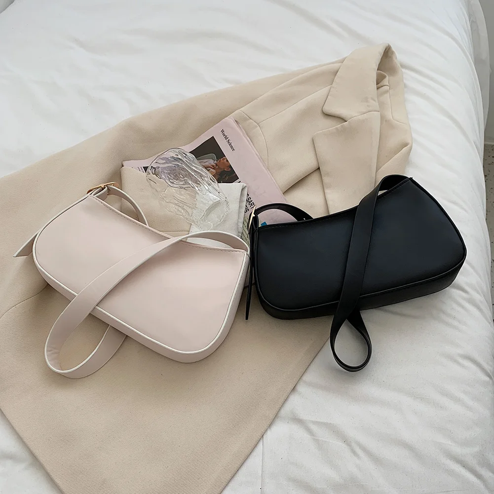 

Stylish Women Pure Color PU Underarm Bag Casual Ladies Small Zipper Handbag Simple Shopping Single Shoulder Pouch