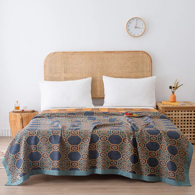 

DBL.SEVEN&C long staple cotton summer bedspread on the bed Plaid Jacquard bed cover yarn dyed Couple bed quilt Sofa bed cover