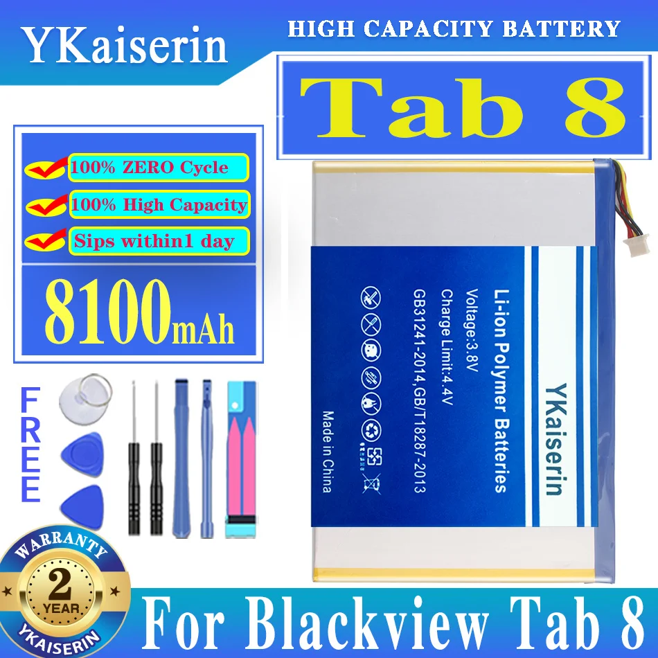 

Мощный аккумулятор ykaisсеребрин 8100 мАч для Blackview Tab 8 Tab8 Batterij + Track NO