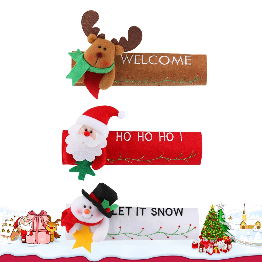 

3pcs Door Handle Cover Snowman Antiskid Christmas Door Protector Handle Cover for Refrigerator Door