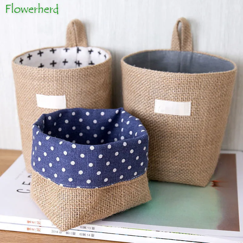 

Creative Cotton and Hemp Wall Hanging Storage Bag Desktop Storage Dormitory Door Hanging Wall Storage Hanging Bag Storage Basket