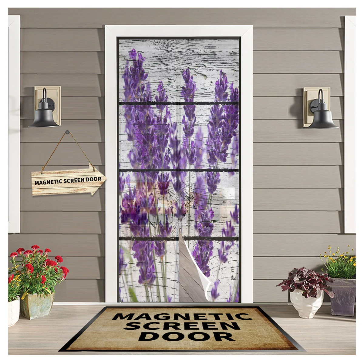 Purple Lavender Wood Board Vintage Style Modern Door Curtain Magnetic Net Anti Mosquito Insect Fly Bug Bedroom Door Curtain