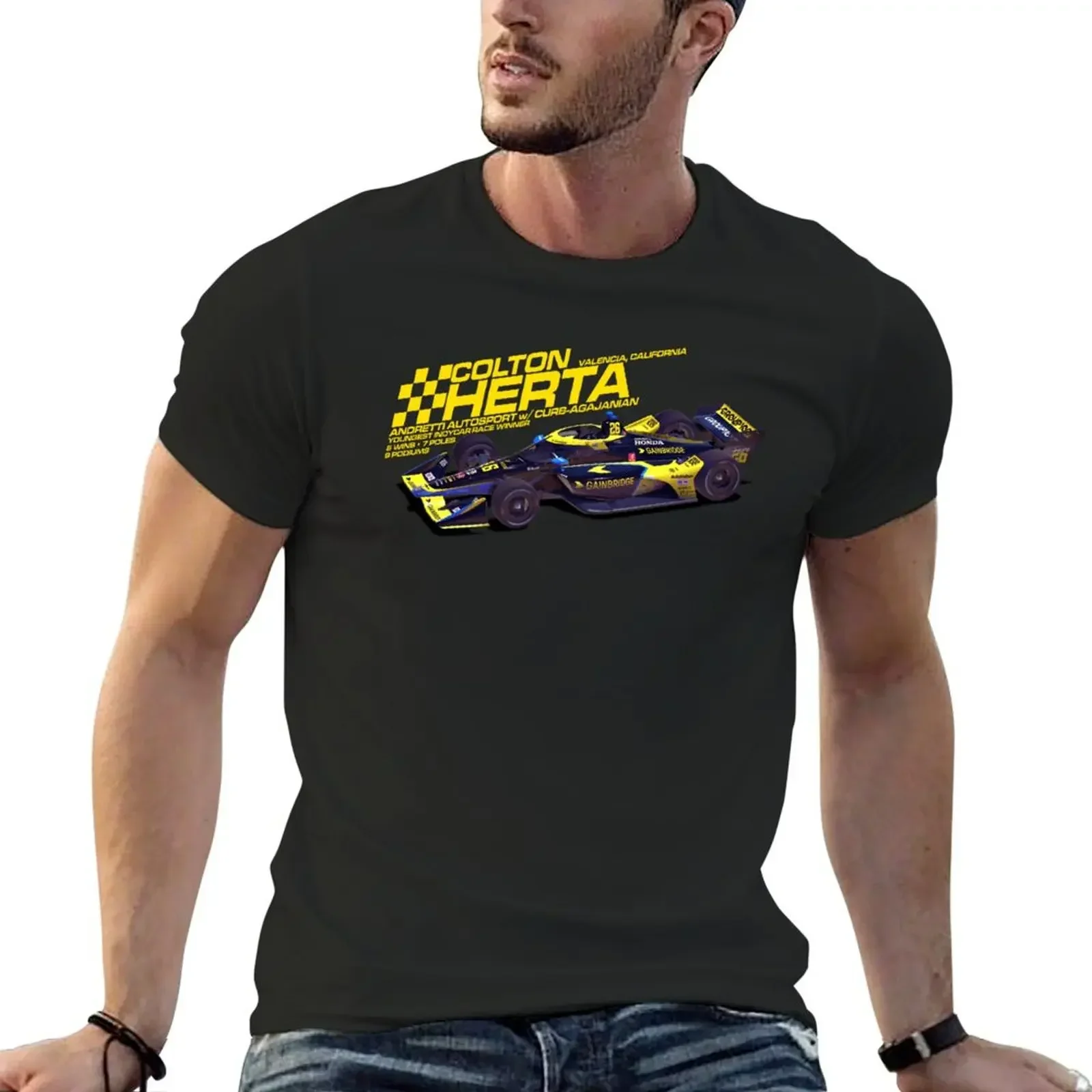 Футболка Colton Herta 2022 (желтая на черном) милые топы больших размеров мужские рубашки
