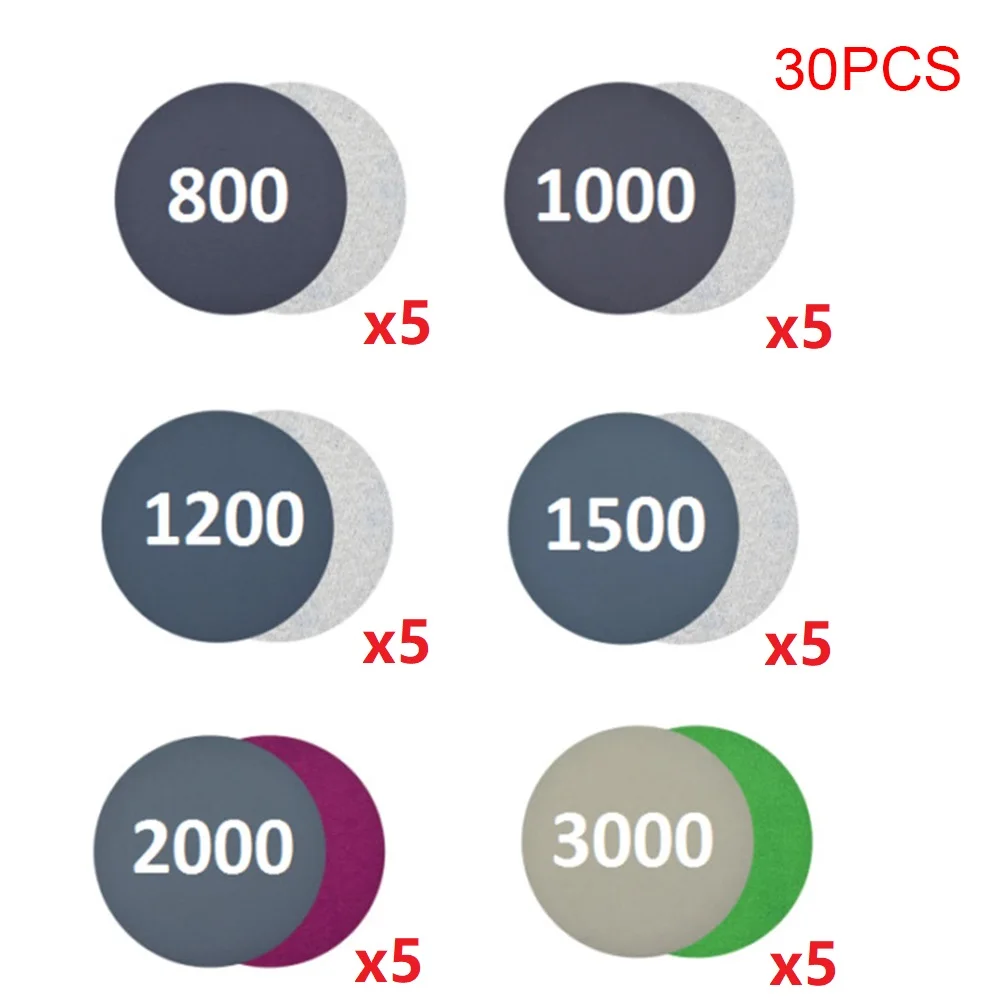 

30pcs Sanding Discs 3in/75mm 800 1000 1200 1500 2000 3000 Grit Polishing Tools Waterproof Wet/Dry Abrasive Tools