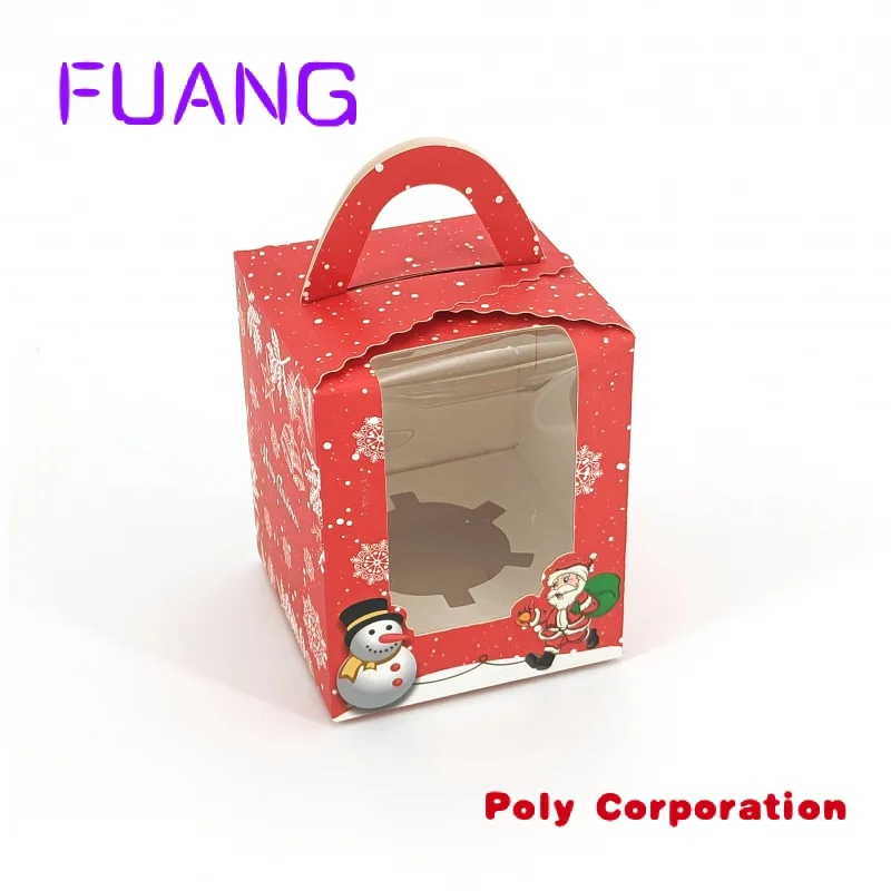 Custom Logo Red Christmas Packaging Boxes Eco-friendly Foldable Food Cupcake Window Packaging Boxepacking box for small business
