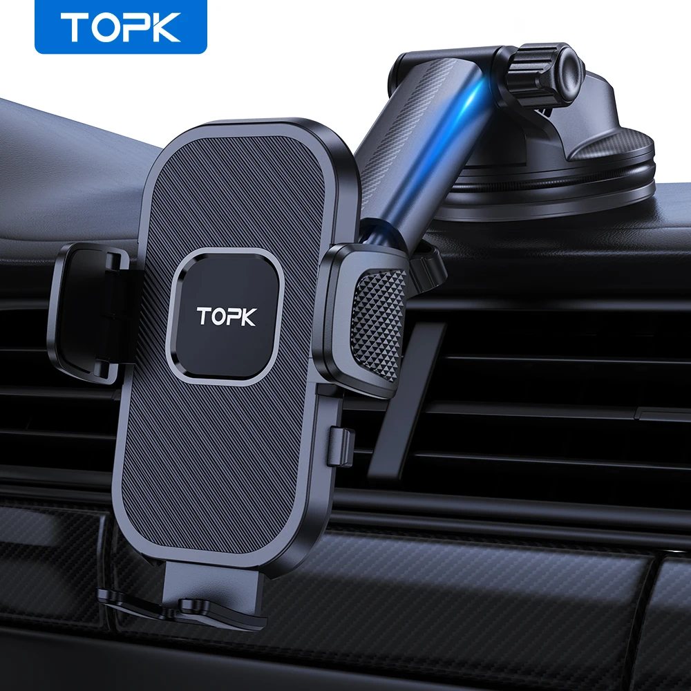 

Автомобильный держатель для телефона TOPK D38N, универсальное автомобильное крепление для телефона для приборной панели и лобового стекла, совместимое с iPhone 15, 14, 13, 12 Pro Max