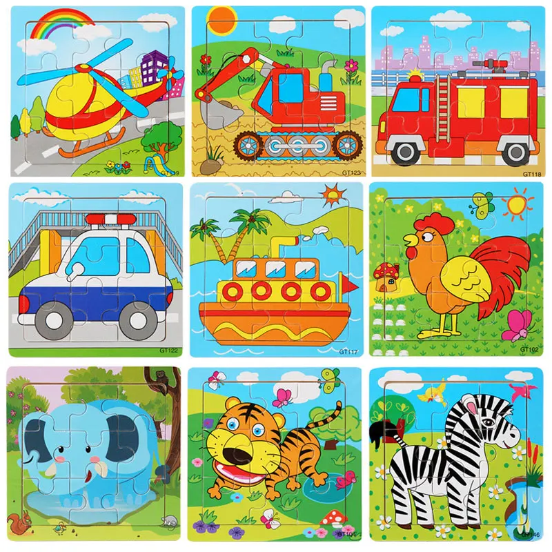 

Wooden Montessori 3D Puzzle Baby Cartoon Animal Traffic Puzzles Jigsaw Tangram for Children Intelligence Kids Educational Toys