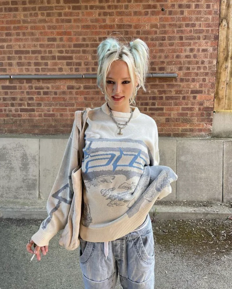 

Harajuku Pullovers Women Streetwear BF Jumper Sueter Mujer Print Casual Oversized Sweaters Y2k Lazy Korean Clothes for Teens