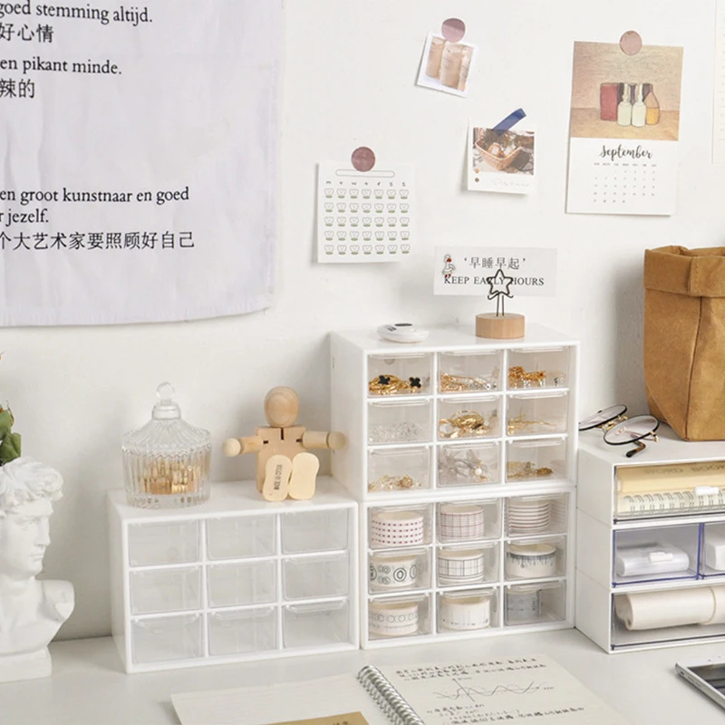 

9 Grids Desktop Transparent Plastic Storage Box Jewelry Pearl Beads Drawer Cosmetic Makeup Container DIY Stationery Organizer