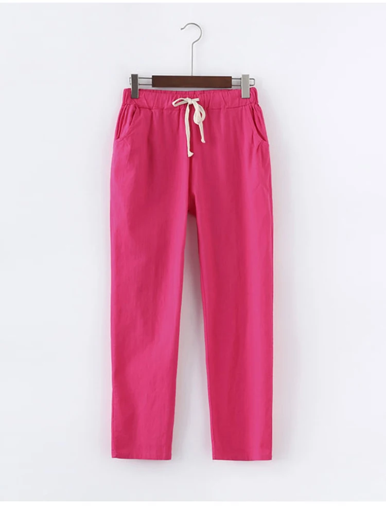 Брюки ZOKI женские из хлопка и льна повседневные свободные однотонные