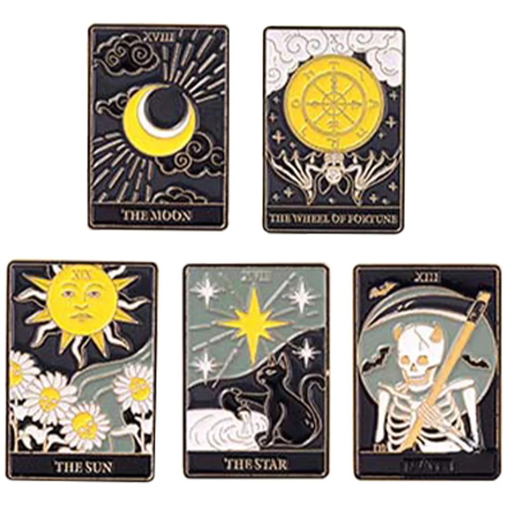 

5pcs Tarot Cards Brooches Metal Lapel Pin Decorative Brooch Divination Lapel Pin
