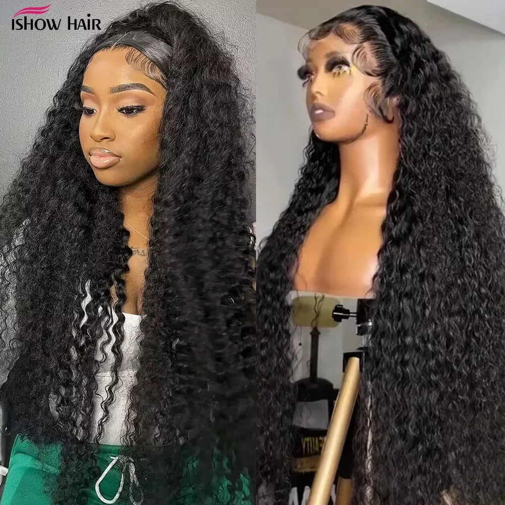 Ishow 40inch 13x4HD Lace Frontal Wig Brazilian Afro Kinky Curly Human Hair Wig For Women Natural 4x4 Closure Human Hair Wigs