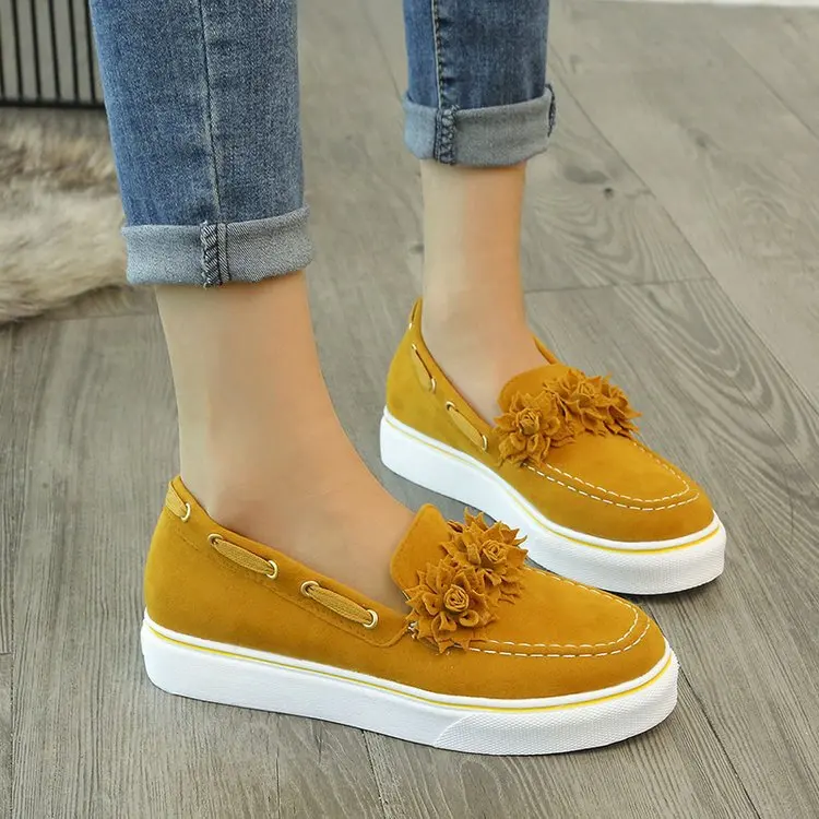 

Women's Sneakers With Platform Woman-shoes Shoes Thick Sole Roses Large 2022 Casual Slip-on Loafers Solid Flat Flower Round Toe