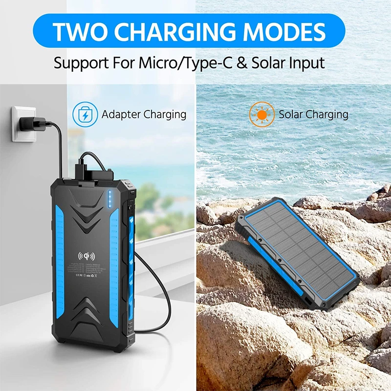 Фото 36000 мАч Солнечная батарея Быстрое беспроводное зарядное устройство Powerbank для iPhone 16 15 Samsung S24 Huawei Xiaomi 3A Powerbank с быстрой зарядкой №5
