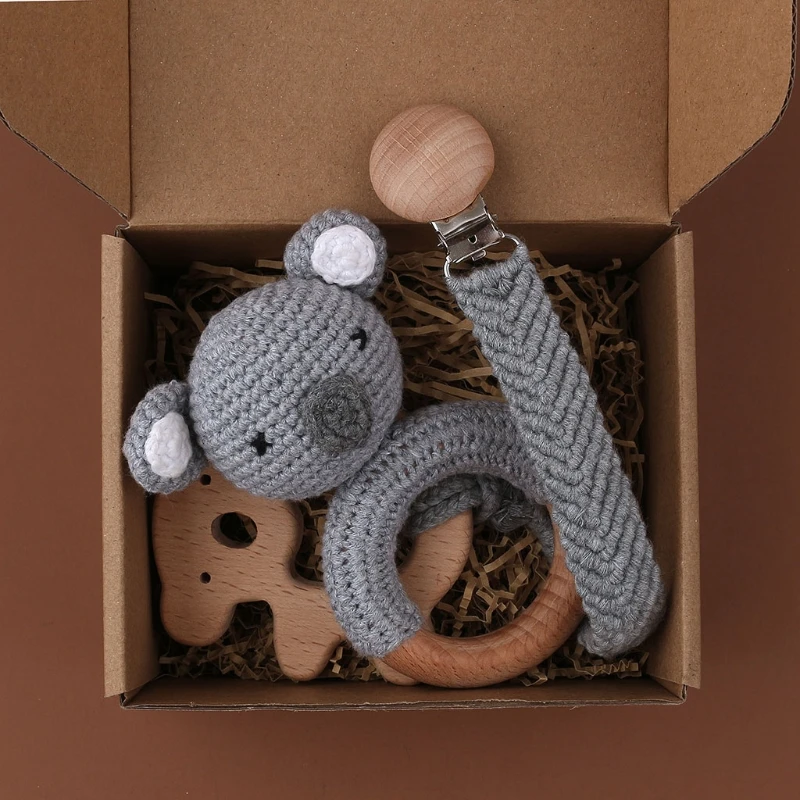 

1 комплект, деревянное кольцо для новорожденных, прорезыватель для зубов + зажим для соски, цепочка, держатель для пустышки,
