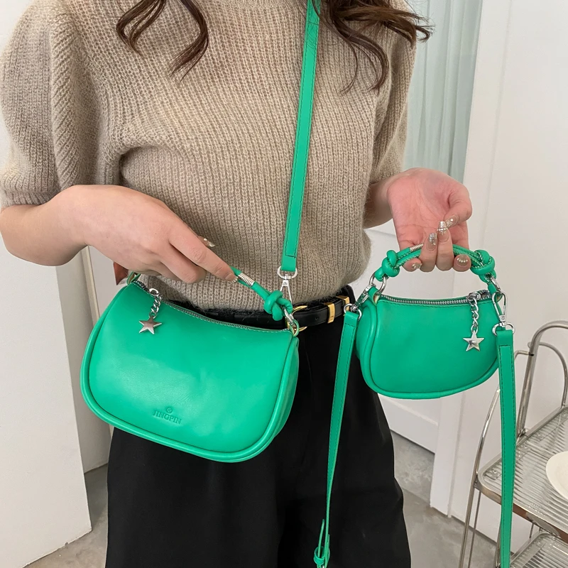 Half Moon Women's Bag 2022 Trend PU Leather Crossbody Shoulder Bag Solid Luxury Designer Handbag Rope Handle Tote Shoppers Bags