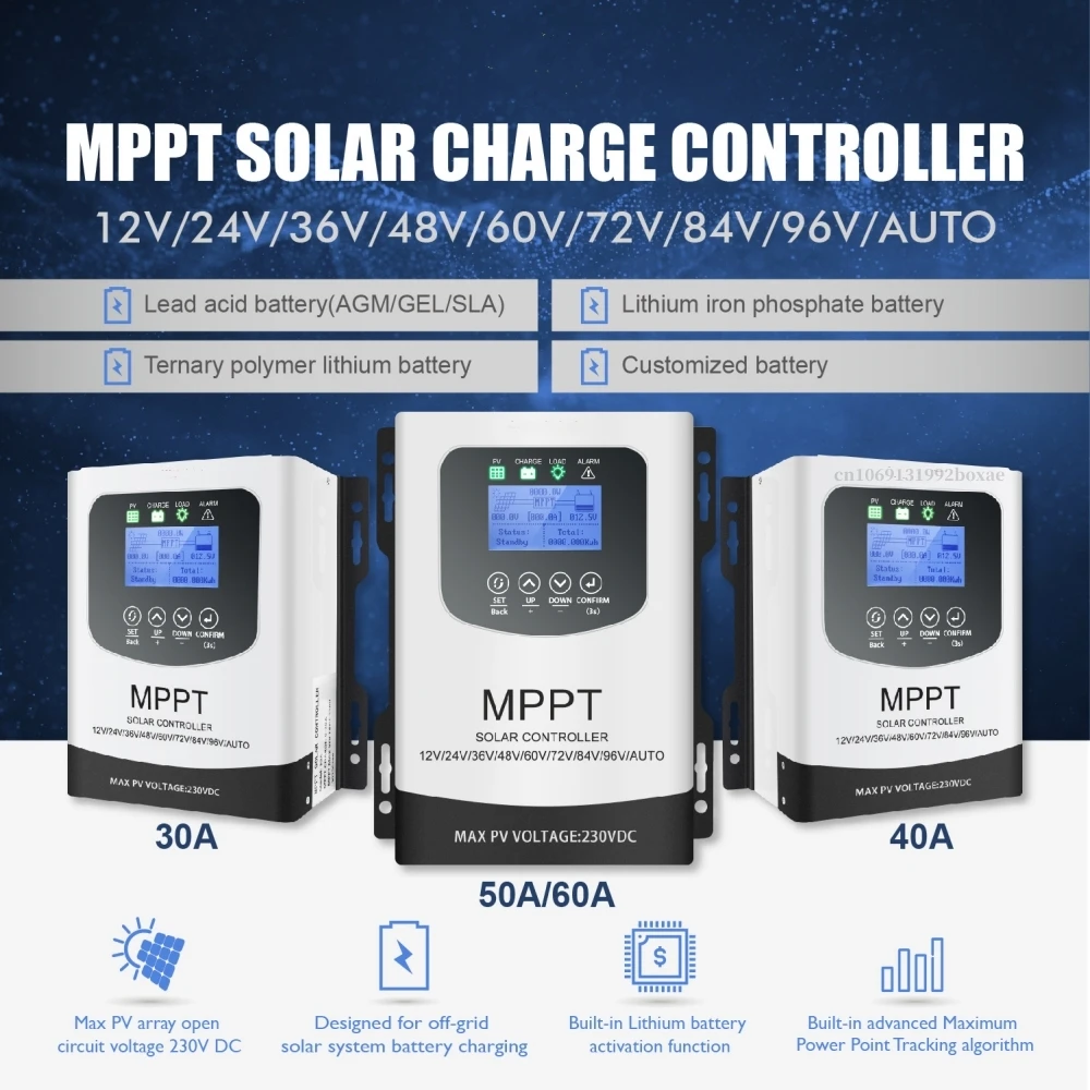 

12V 24V 48V 60V 72V 96V 50A 60A 80A MPPT Solar Charge Discharge Controller PV Regulator 230VDC For Lifepo4 Lithium GEL Battery