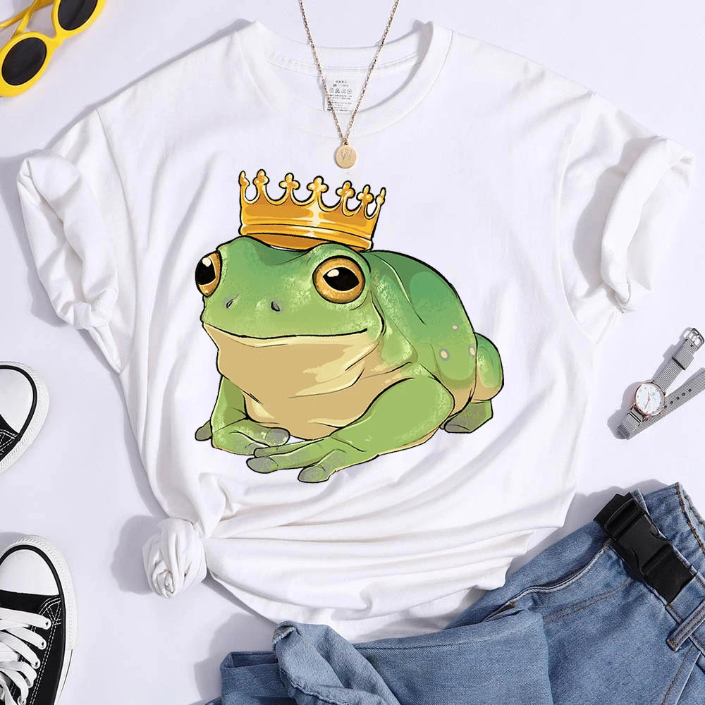 

Женская футболка с принтом короны лягушки, забавная хлопковая Футболка с лягушкой, готическая одежда в стиле панк, женские футболки в стиле ...