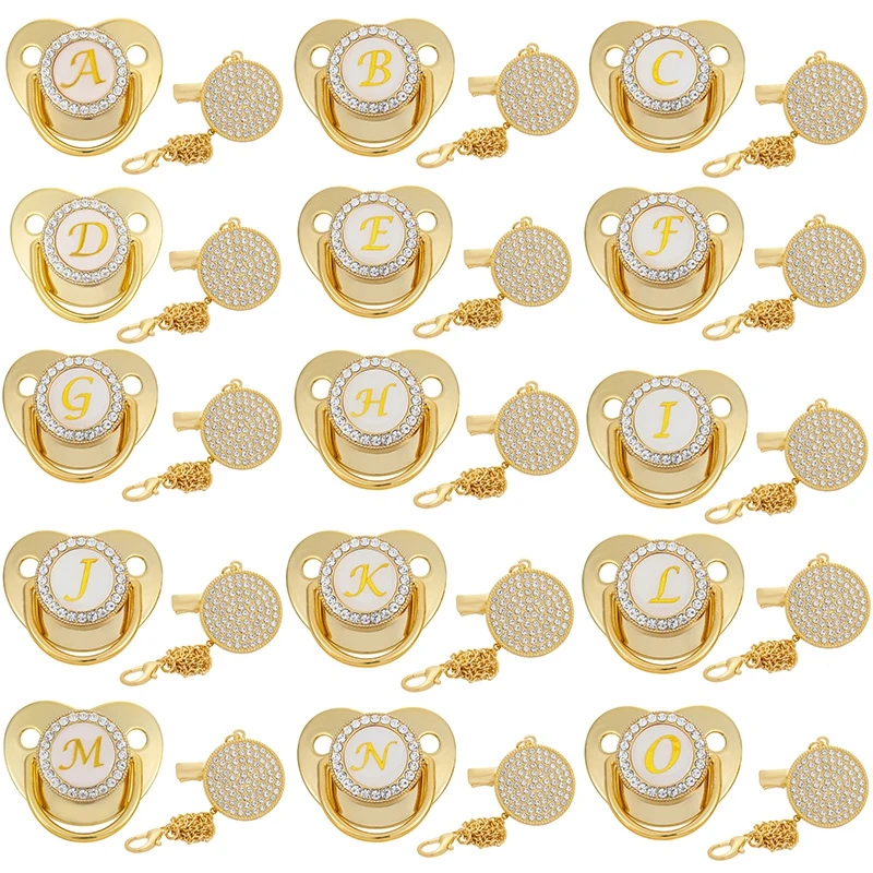 

Baby Luxury Pacifier Infant 0-3Y 26 Name Initial Letters Nipple Toddler BPA Free Silicone Dummy Soother with Pacifier Clips Bebe