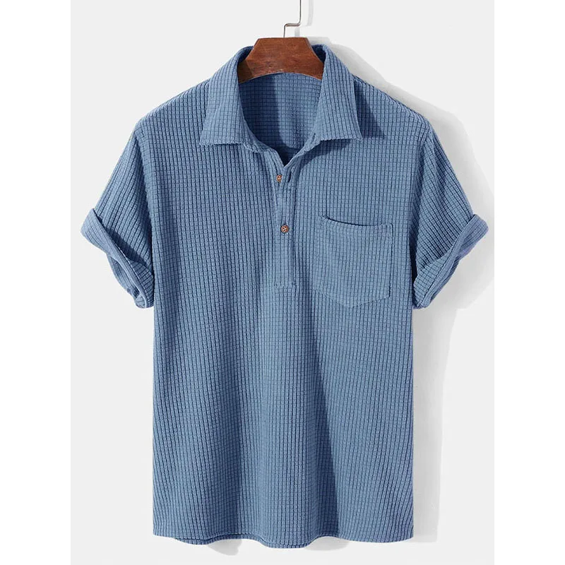 

Мужская Повседневная Свободная рубашка в клетку с коротким рукавом, рубашка-поло, летняя деловая рубашка, модная Домашняя одежда с лацканами и пуговицами