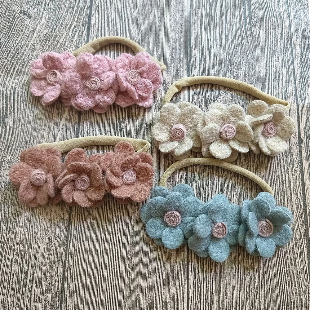 

2022 New Coming 10Pcs/Lot,New Triple Wool Flower Headbands Girl Hair Accessories DIY Rosette Flower Hairbands
