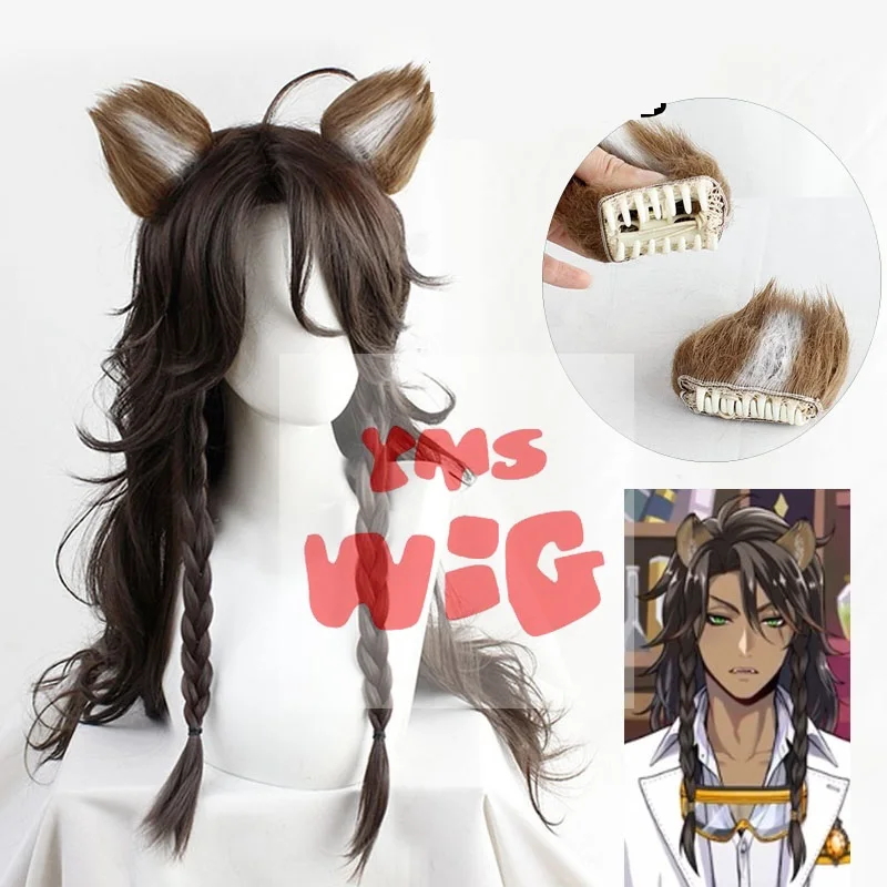 Новый Twisted-Wonderland Leona Kingscholar парик для косплея с ушками длинная черная коричневая