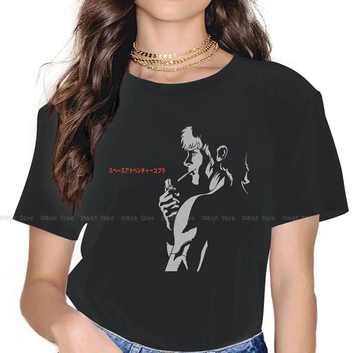 

Black Women Tshirts Space Adventure Cobra Lady Armaroid Anime Gothic Vintage Female Clothing Large Cotton Graphic Short Sleeve