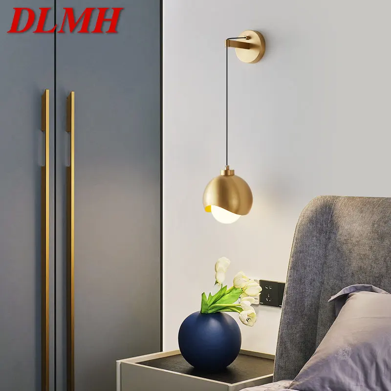 

DLMH Contemporary LED Internal Wall Sconce Brass Creative Simplicity Gold Glass Bedside Lamp for Home Bedroom Decor