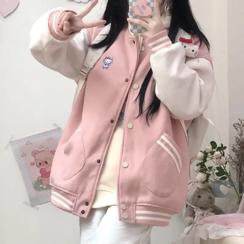 

Hot Sale Sanrio Baseball Uniform Clothing Kawaii Hello Kittys Spring Autumn Comfortable Jacket Fashion Women's Long Sleeves Top
