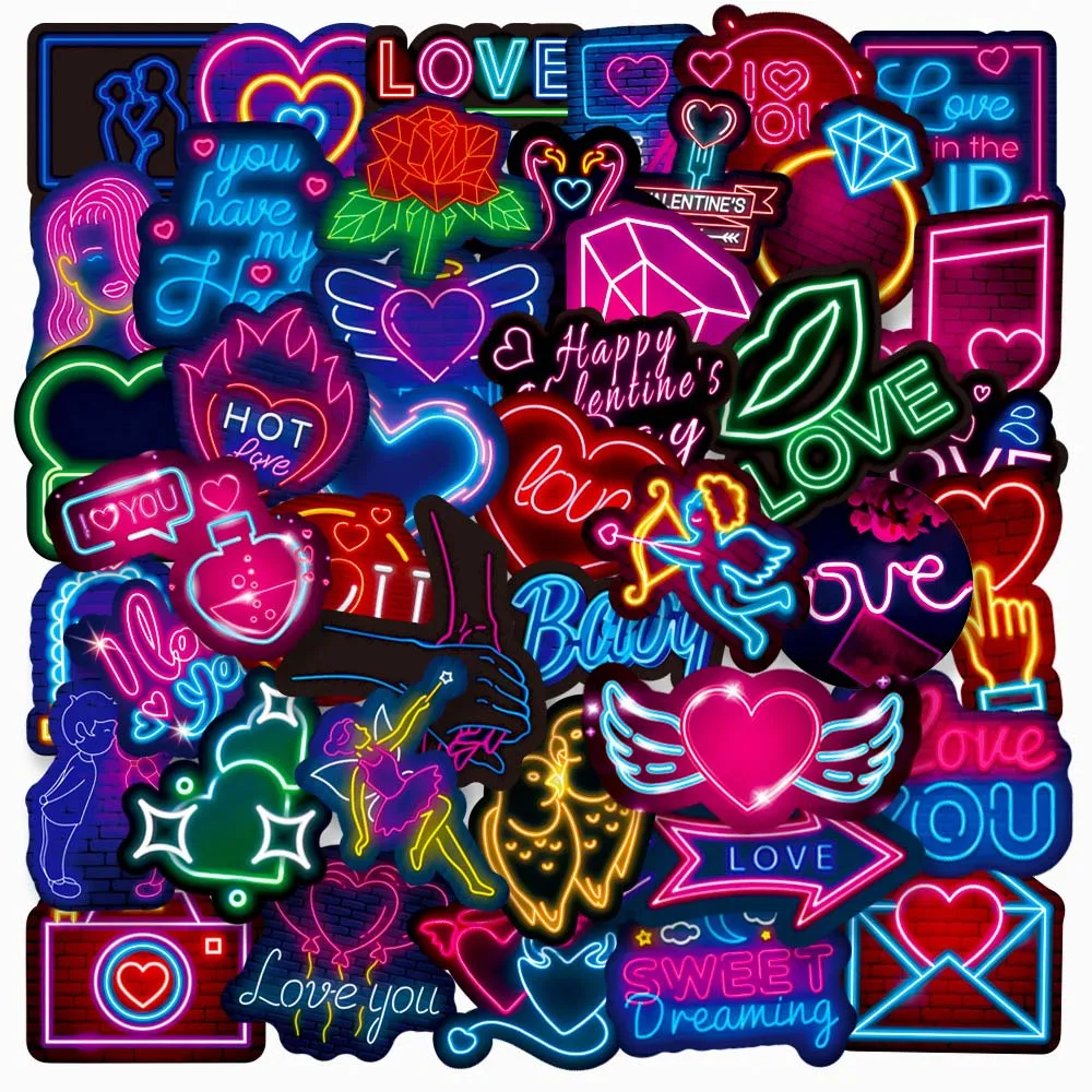 

10/50 Pcs Neon Valentine DIY Waterproof Graffiti Stickers Backpack Scrapbooking Pencil Case Laptop Notebook Decorataion Decals