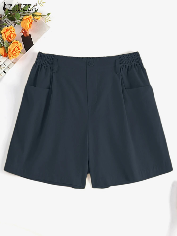 

ZANZEA Leisure Loose Women Shorts 2023 Summer Elasitc High Waist Solid Color Pockets Short Pant Oversize Holiday Everyday Shorts