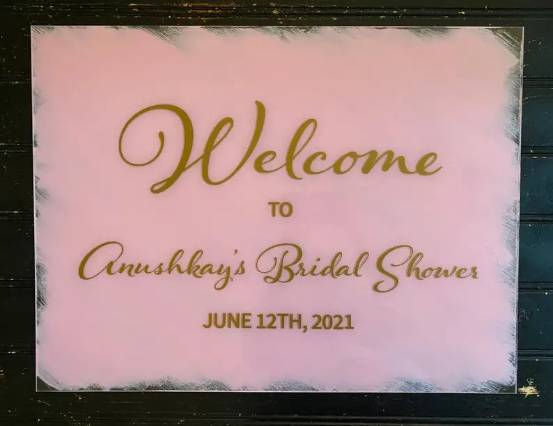 

Custom Painted Wedding Welcome Sign, Bridal/Baby Shower Sign , Vinyl Decal Calligraphy For Wedding Decoration , Plexiglass ,pink